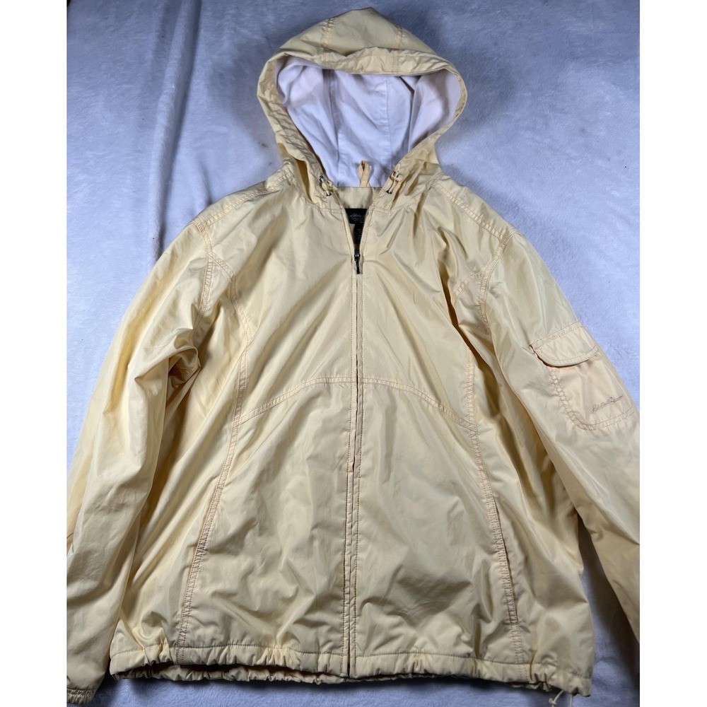 Eddie‎ Bauer Jacket Mens 2XL Yellow Hooded Full Zip Cotton Lined Windbreaker